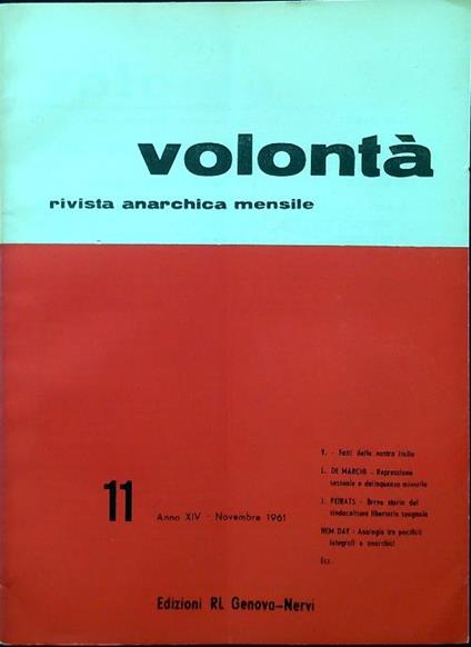 Volontà - Anno XIV n. 11/Novembre 1961 - copertina