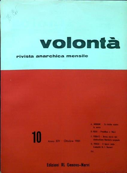 Volontà - Anno XIV n. 10/Ottobre 1961 - copertina