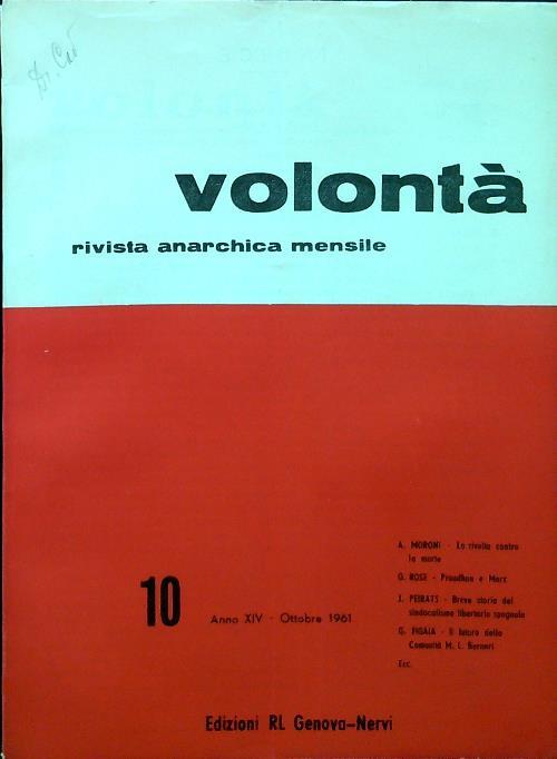 Volontà - Anno XIV n. 10/Ottobre 1961 - copertina
