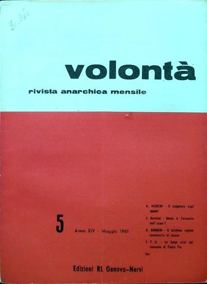 Volontà - Anno XIV n. 5/Maggio 1961 - copertina