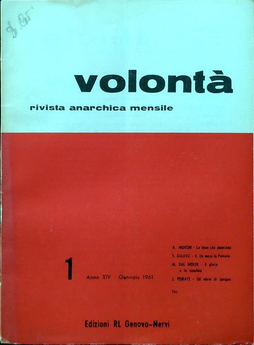 Volontà - Anno XIV n. 1/Gennaio 1961 - copertina