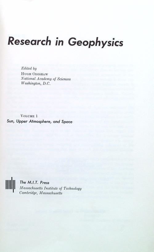 Research in Geophysics 1. Sun, Upper Atmosphere, and Space - copertina