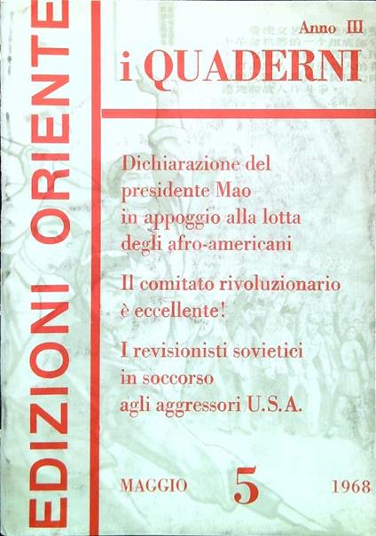 I Quaderni. Anno 3 - Numero 5/Maggio 1968 - copertina