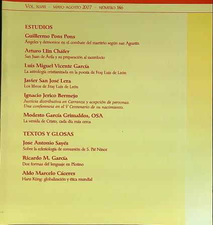 Revista agustiniana n. 146/mayo-agosto 2007 - copertina