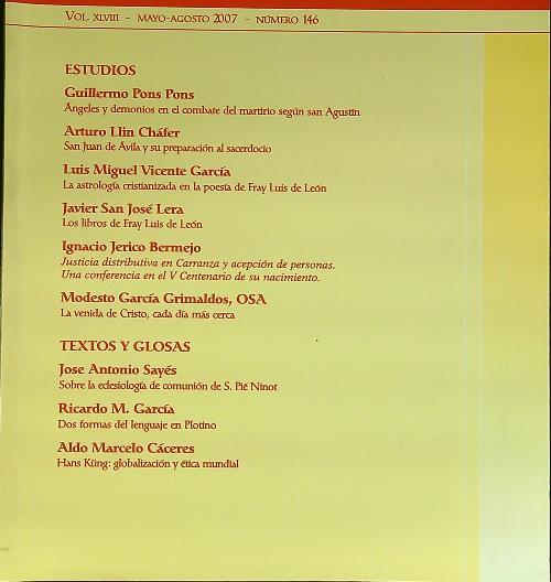 Revista agustiniana n. 146/mayo-agosto 2007 - copertina
