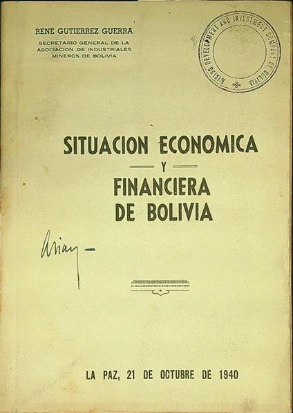 Situacion economica y financiera de Bolivia - copertina