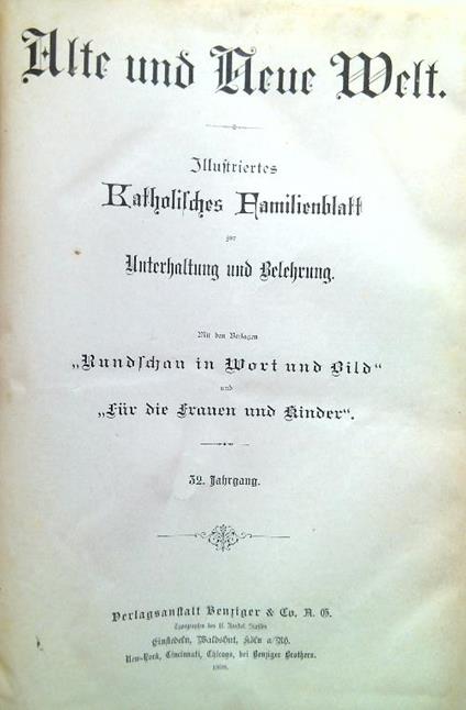 Alde und neue welt 1898 - copertina