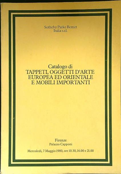 Catalogo di tappeti, oggetti d'arte europea ed orientale e mobili importanti - copertina