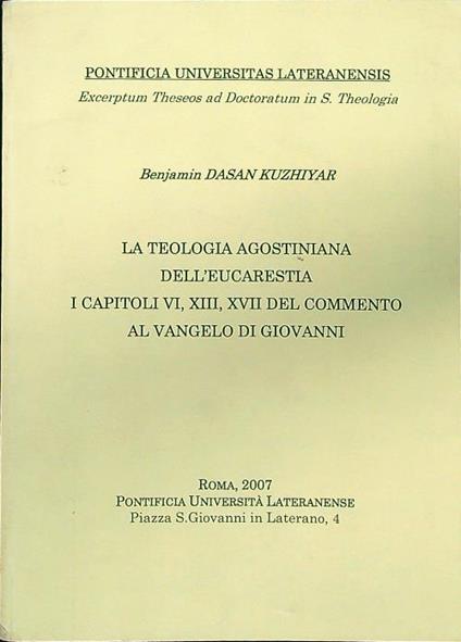 La teologia agostiniana dell'eucarestia - Benjamin Dasan Kuzhiyar - copertina