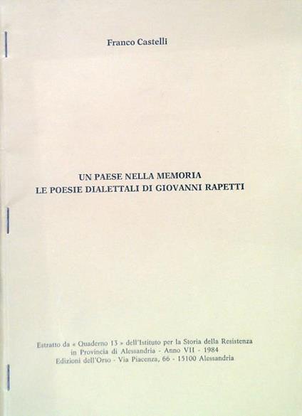 Estratto: Un paese nella memoria. Le poesie dialettali di Giovanni Rapetti - Franco Castelli - copertina