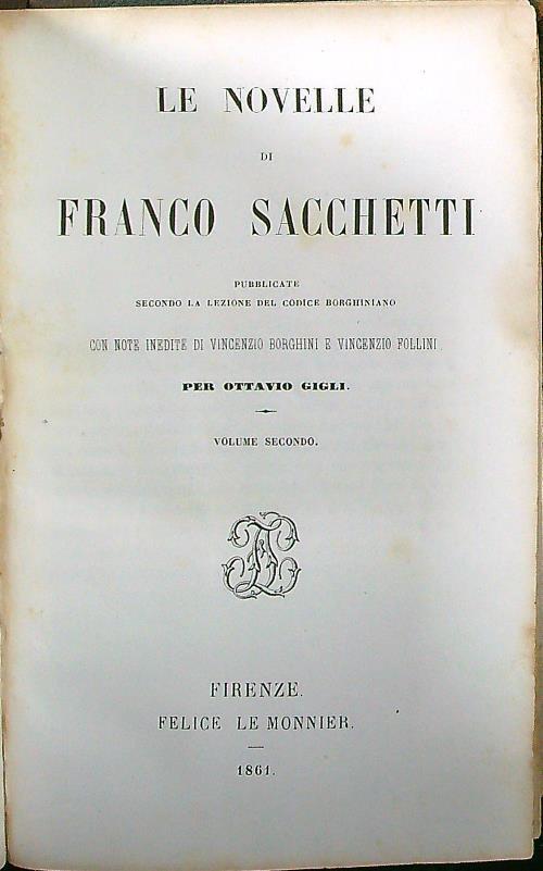 Le novelle vol.II - Franco Sacchetti - copertina