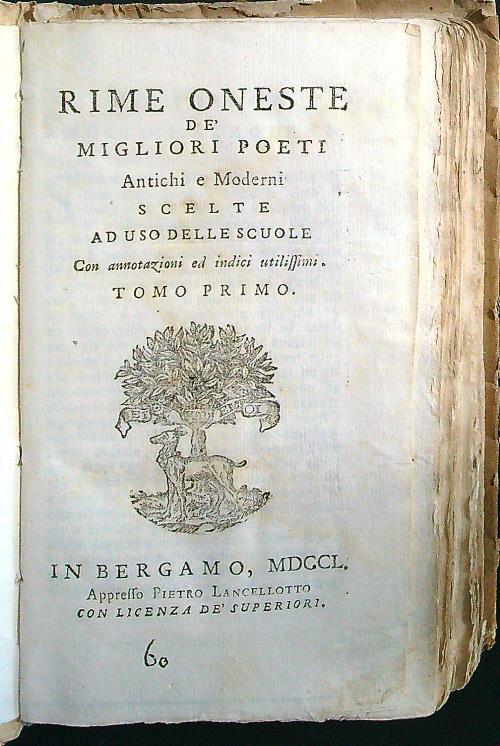 Rime oneste dè migliori poeti tomo primo - copertina