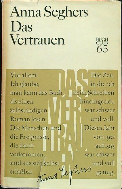 Das Vertrauen - Anna Seghers - copertina
