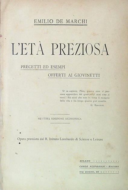 L' età preziosa - Emilio De Marchi - copertina