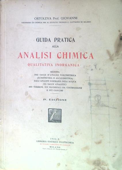 Guida pratica alla analisi chimica qualitativa inorganica - Giovanni Ortoleva - copertina