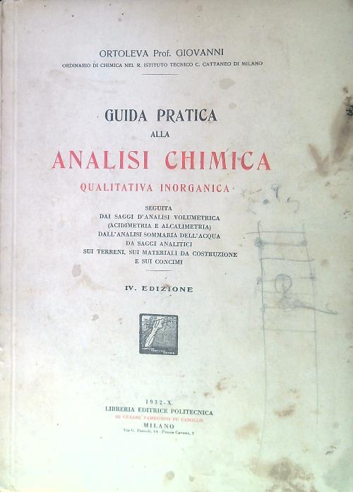 Guida pratica alla analisi chimica qualitativa inorganica - Giovanni Ortoleva - copertina