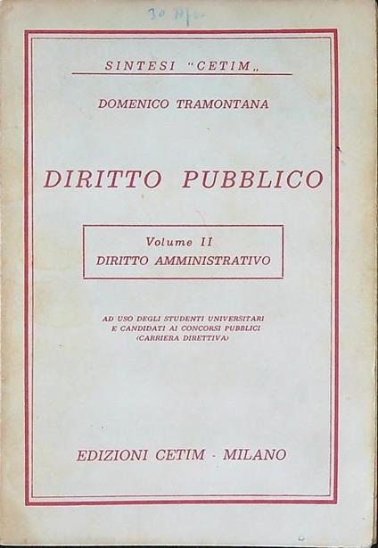 Diritto pubblico vol. 2 - Diritto amministrativo - Domenico Tramontana - copertina
