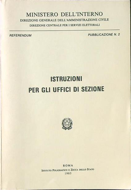Istruzioni per gli uffici di sezione. Referendum pubblicazione n. 2 - copertina