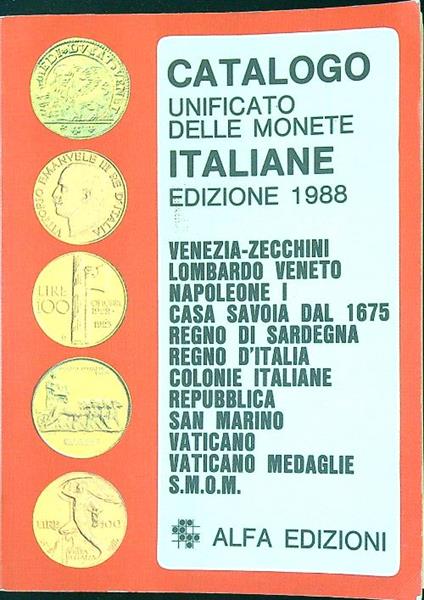 Catalogo unificato delle monete italiane 1988 - copertina