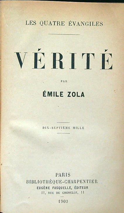 Veritè - Émile Zola - copertina