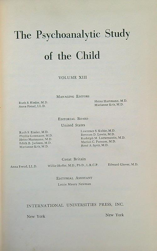 The psychoanalytic study of the child vol. XIII - copertina
