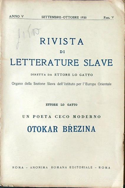 Rivista di letterature slave - fascicolo V/1930 - Ettore Lo Gatto - copertina