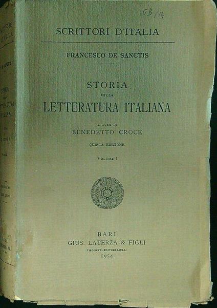Storia della letteratura italiana vol. I - Francesco De Sanctis - copertina