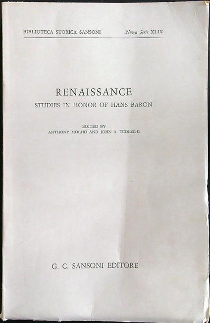 Renaissance studies in honor of Hans Baron - copertina