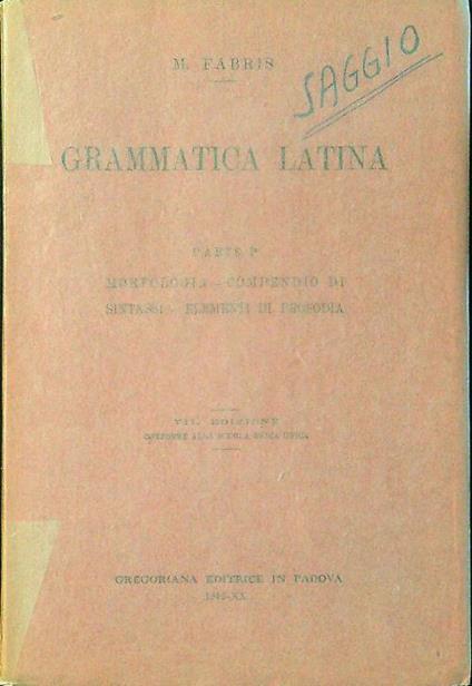 Grammatica Latina parte I - M. Fabris - copertina
