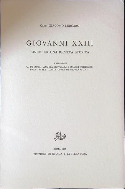 Giovanni XXIII. Linee per una ricerca storica - Giacomo Lercaro - copertina