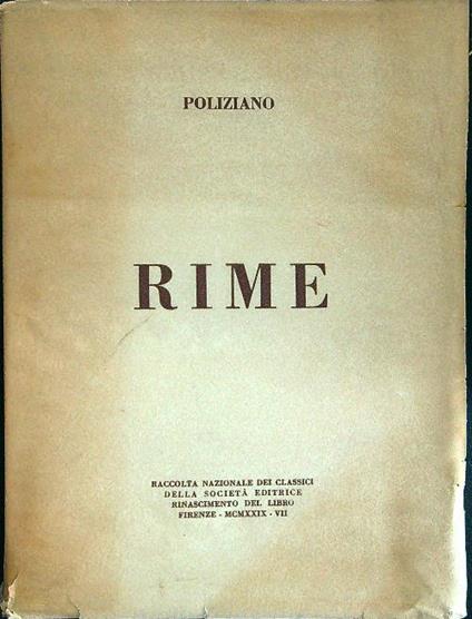Rime - Angelo Poliziano - copertina