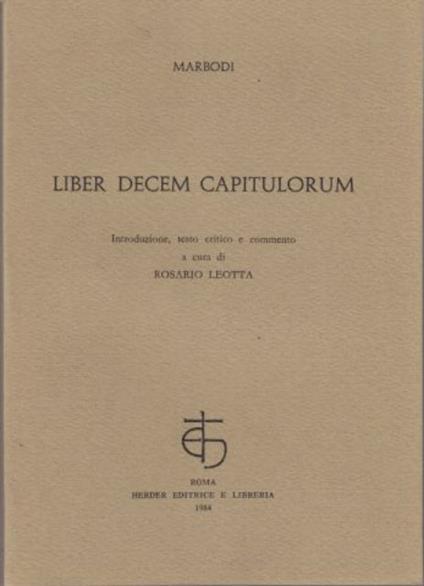 Liber Decem Capitulorum - Marbodi - copertina