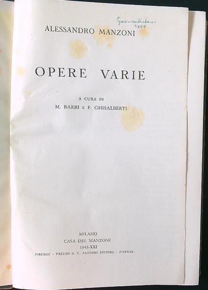 Opere varie vol. II - Alessandro Manzoni - copertina