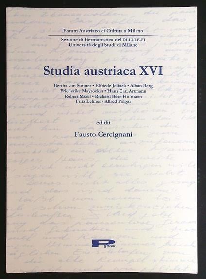 Studia austriaca XVI - Fausto Cercignani - copertina
