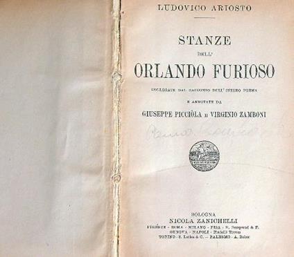 Stanze dell'Orlando furioso - Ludovico Ariosto - copertina