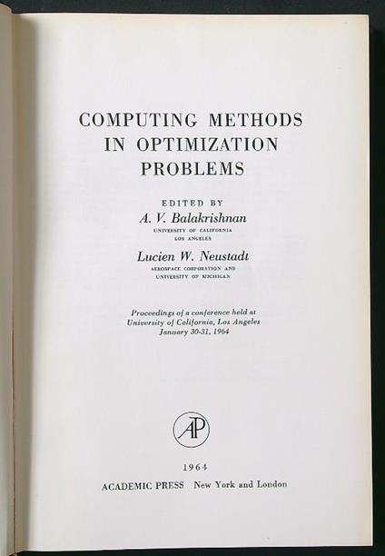 Computing methods in optimization problems - Balakrishnan - copertina