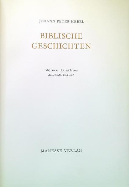 Biblische Geschichten - Incisione in legno non presente - Johann Peter Hebel - copertina