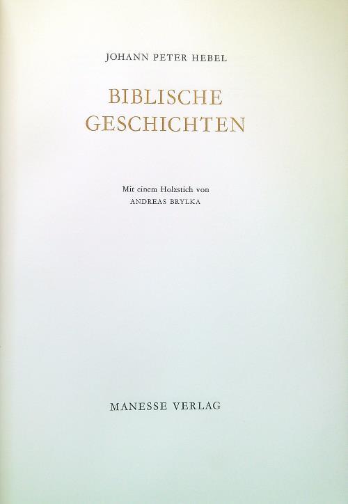Biblische Geschichten - Incisione in legno non presente - Johann Peter Hebel - copertina