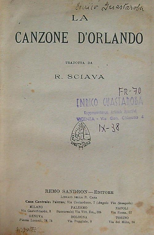 La canzone d'Orlando - copertina
