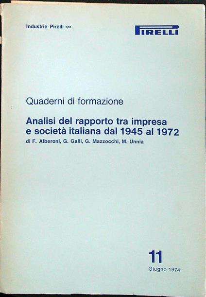 Quaderni di formazione Analisi del rapporto tra impresa e società italiana dal 1945 al 1972 - copertina