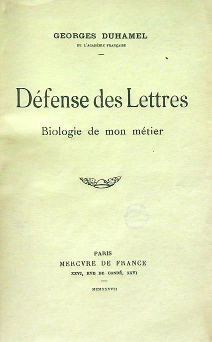 Defense des Lettres - Georges Duhamel - copertina
