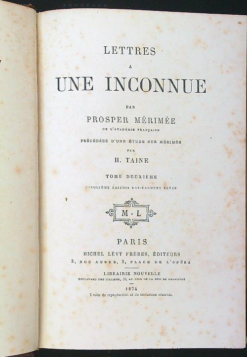 Lettres a une inconnue II - Prosper Mérimée - copertina