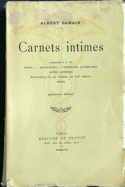 Carnets intimes - Albert Samain - copertina