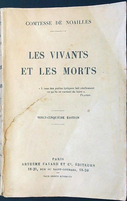 Les vivants et les morts - Comtesse de Noailles - copertina