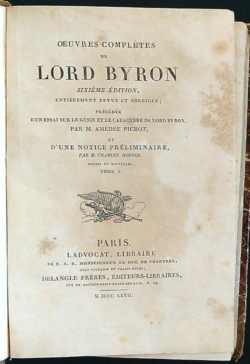 Oeuvres completes de Lord Byron tome I - Byron - copertina