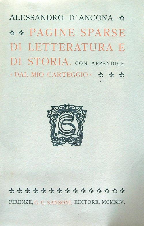 Pagine sparse di letteratura e di storia