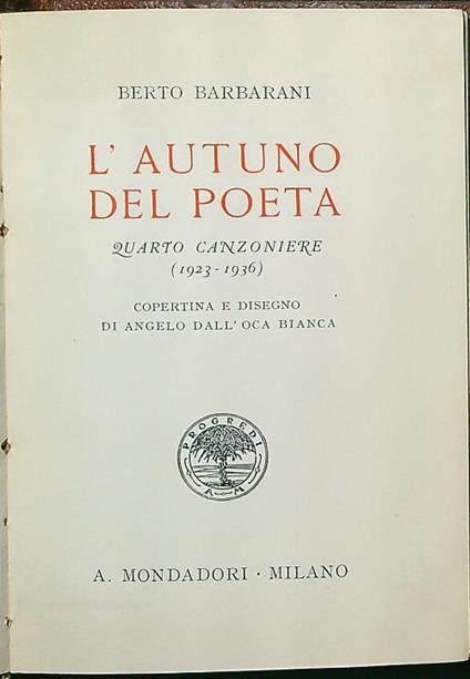 L' autuno del poeta - Berto Barbarani - copertina