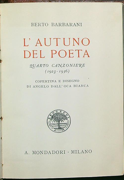 L' autuno del poeta - Berto Barbarani - copertina