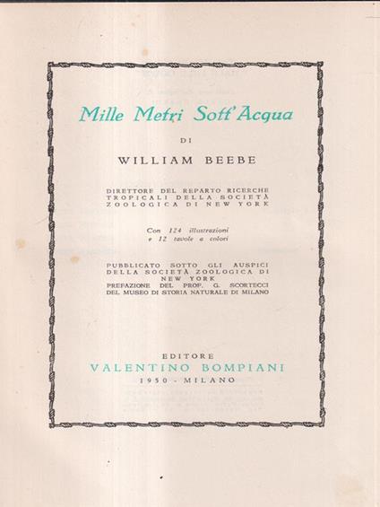 Mille metri sott'acqua - William Beebe - copertina