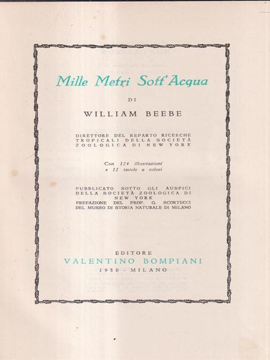 Mille metri sott'acqua - William Beebe - copertina